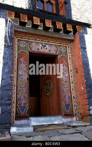 La vallée de Bumthang Bhoutan Jakar Dzong porte Banque D'Images