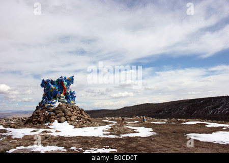 Ovoo en monastère Tuvkhen, Mongolie Banque D'Images