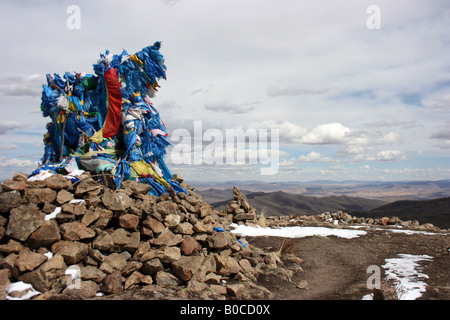 Ovoo en monastère Tuvkhen, Mongolie Banque D'Images