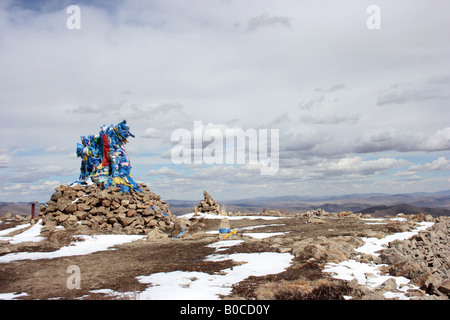 Ovoo en monastère Tuvkhen, Mongolie Banque D'Images