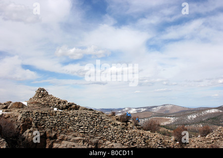 Ovoo en monastère Tuvkhen, Mongolie Banque D'Images