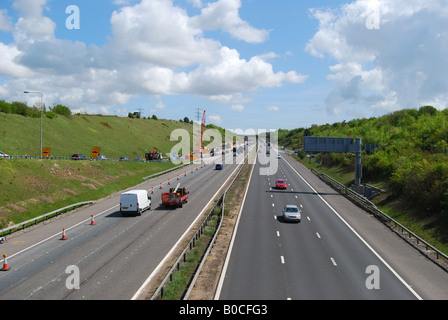 Travaux routiers sur l'autoroute M27, Hampshire, Angleterre, Royaume-Uni Banque D'Images