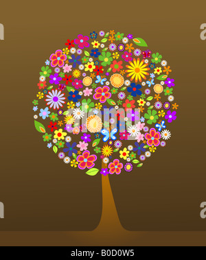 Arbre coloré de fleurs vector illustration Banque D'Images