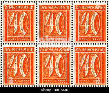 Allemand / Allemagne 1923 inutilisés hyper-inflation de 40 Reichsmark bloc de timbres de six. Banque D'Images
