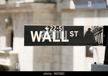 Wall Street signe devant le New York Stock Exchange (NYSE), Wall Street, Financial District, NYC, New York City Banque D'Images