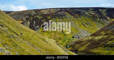 Walker mâle approchant mine de plomb Swinner Gill, près de Muker, Upper Swaledale, Yorkshire Dales National Park, England UK Banque D'Images