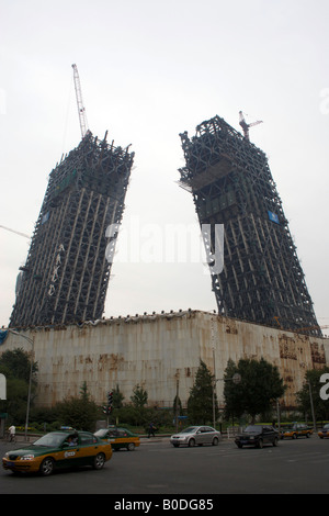 La tour CCTV en construction Beijing Chine Banque D'Images