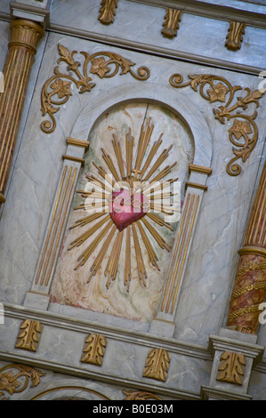 Détail de coeur en haut autel peint de façon complexe de l'église de San Bernardino de Siena church à Valladolid. Le Mexique. Banque D'Images