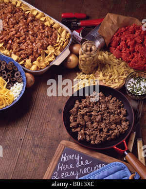 Recettes de cuisine de pays, facile bœuf stroganoff et pain de viande bovine. Banque D'Images