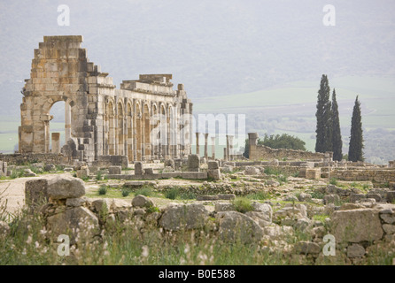 Maroc Volubilis ville romaine datant pour la plupart de 2e 3e c annonce abandonnée par les Romains en 280 AD Basilique et Capitol Area Partie de l'UNESCO Banque D'Images