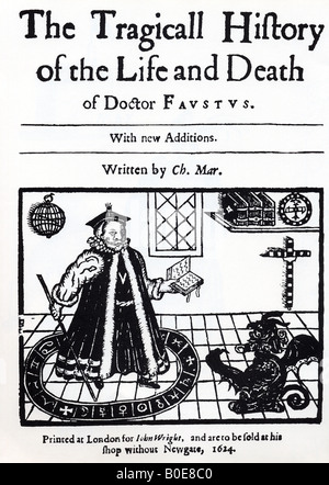 DR FAUSTUS frontespiece 1624 de l'édition de Christopher Marlowe's play montrant Faustus évoquant Mephistopheles Banque D'Images