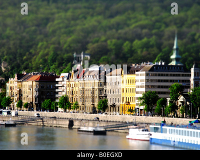 BUDAPEST, HONGRIE. Un Tilt-shift sur le côté Buda du Danube. L'année 2008. Banque D'Images