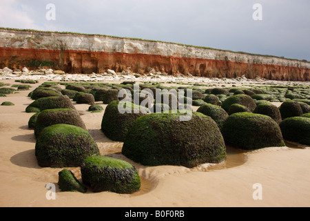 Vue sur le paysage de la formation rocheuse sous les falaises de craie et de grès, Hunstanton, Norfolk, Royaume-Uni Banque D'Images