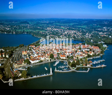 Lindau sur le lac de Constance, vue aérienne, souabe, Bavière, Allemagne Banque D'Images