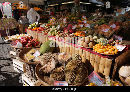 Stand du Marché Viktualienmarkt, produire, Munich, Bavière, Allemagne Banque D'Images