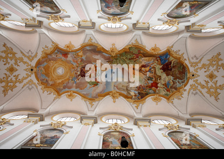 Fresques au plafond, Église Saint Pierre, Alter Peter Church, Munich, Bavière, Allemagne Banque D'Images