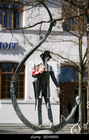 Karl Valentin Fontaine, le Viktualienmarkt, Munich, Bavière, Allemagne Banque D'Images