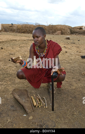 Tribu Masai dans le Parc national Amboseli, Kenya, Africa Banque D'Images