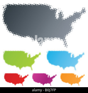 Vector illustration d'éléments de conception de couleur différente dans la forme de l'USA continent dans la technique de demi-teinte Banque D'Images