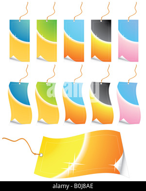 Vector illustration de différentes couleurs 11 gradient de détail tags avec laisse des places et des drapeaux avec effet peel personnalisable Banque D'Images