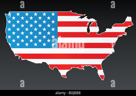 Vector illustration of the US pays avec les USA flag plus il bordure blanche et l'arrière-plan sur une couche séparée Banque D'Images