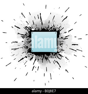 Vector illustration d'une éclaboussure de peinture en désordre avec une explosion de demi-teintes modernes dans l'arrière-plan et d'une vis boulonnée banner Banque D'Images