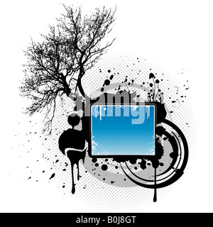 Vector illustration d'un élément de design de style moderne grunge avec gouttes d'encre éclabousser la silhouette des arbres et fond de demi-teinte Banque D'Images