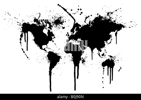 Encre monde splatter vector illustration carte du monde d'origine avec trace d'encre grunge des éclaboussures Banque D'Images