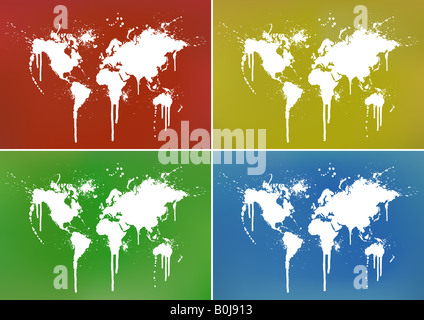 Illustrations vectorielles de cartes du monde fondant sur quatre belles origines gradient Banque D'Images