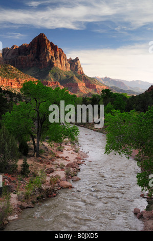 Zion National Park près de Springdale Utah - voir en bas de la Virgin River au coucher du soleil Banque D'Images