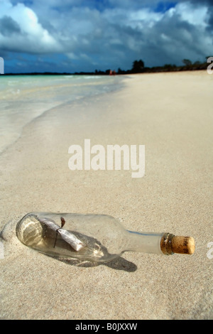 Message dans une bouteille sur la plage Banque D'Images