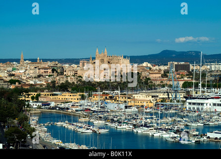'La Cathédrale La Seu' à Palma de Mallorca avec Real Club Nautico au premier plan,Mallorca Banque D'Images