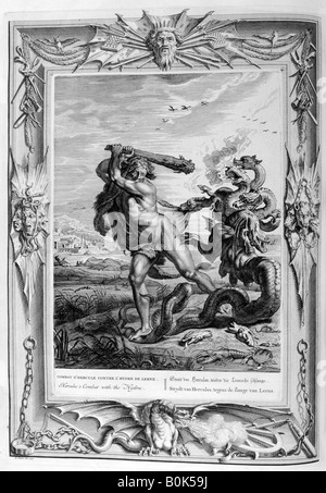 Hercule combat l'Lernian hydra, 1733. Artiste : Bernard Picart Banque D'Images