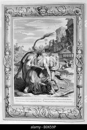 Achelous sous la forme d'un taureau est vaincu par Hercule, 1733. Artiste : Bernard Picart Banque D'Images