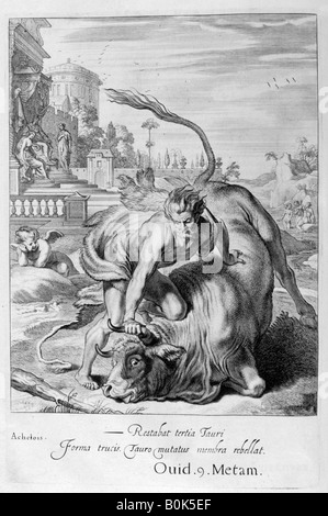 Achelous sous la forme d'un taureau est vaincu par Hercule, 1655. Artiste : Michel de Marolles Banque D'Images