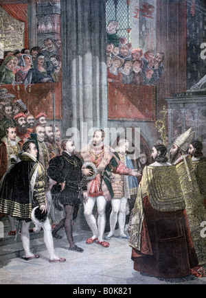 'Charles I et Charles Quint dans la Basilique de Saint Denis, Paris, 1893. Artiste : Inconnu Banque D'Images