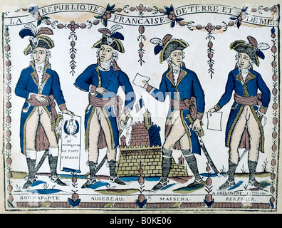 Allégories de Bonaparte, Augereau, Massina, Berphier, France, 1789. Artiste : Inconnu Banque D'Images