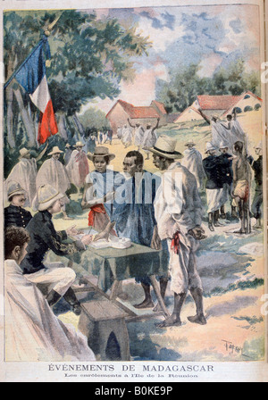 À l'enrôlement d'Autochtones sur l'île de la réunion, 1895. Artiste : Oswaldo Tofani Banque D'Images