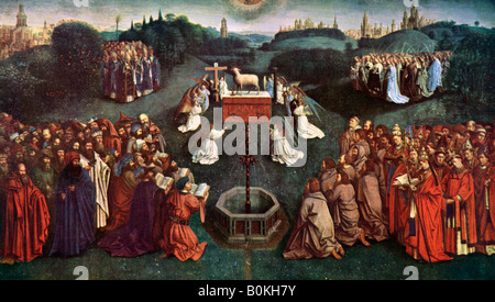 'L'Adoration de l'Agneau Mystique", le retable de Gand, 1432, (c1900-1920).Artiste : Jan van Eyck Banque D'Images