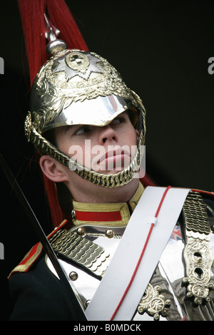 Ville de Westminster, en Angleterre. Vue en angle de l'imprimeur de la Garde côtière sur un service de sentinelle à Whitehall et Horse Guards Parade. Banque D'Images