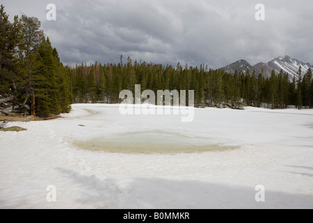 Le Lac de la nymphe est toujours couvert par plusieurs pieds de neige et de glace au milieu de mai 2008 Rocky Mountain National Park Colorado USA Banque D'Images