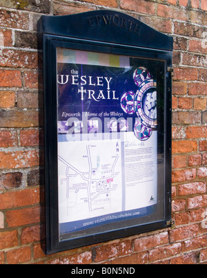 Tableau d'affichage Wesley Trail dans le village d'Epworth, North Lincolnshire, Royaume-Uni Banque D'Images