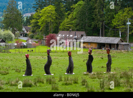 Scuplture exposition sur les motifs de l'île de Saltspring Canada Hastings House Banque D'Images