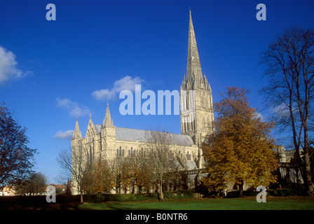 La cathédrale de Salisbury vue d'automne Banque D'Images