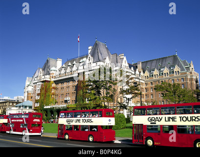 Le Grand Hôtel Empress et double-decker bus Victoria British Columbia Canada Banque D'Images