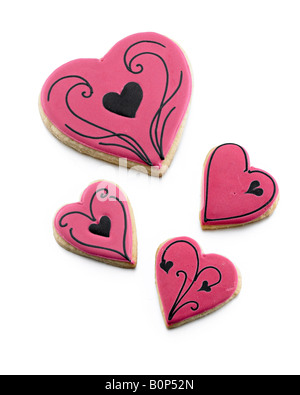 Des biscuits en forme de coeur rose valentine Banque D'Images