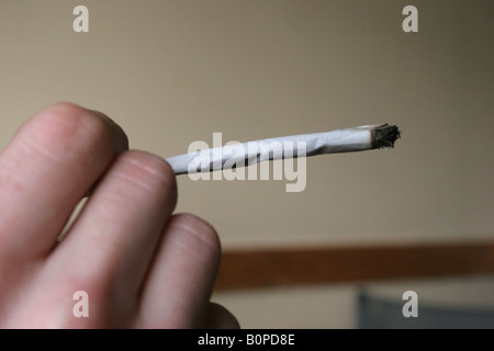 Une cigarette de cannabis spliff ou joint être fumés, Amsterdam, Hollande, Pays-Bas. Banque D'Images