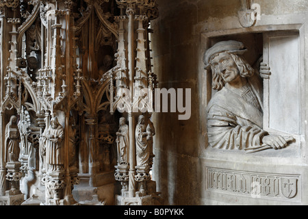 Wien, Stephansdom, 'Kanzel von Anton Pilgram, um 1500, Selbstportrait ''Fenstergucker''' Banque D'Images