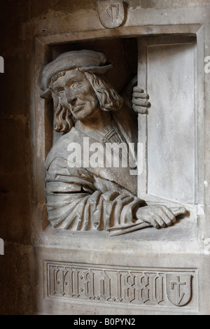 Wien, Stephansdom, 'Kanzel von Anton Pilgram, um 1500, Selbstportrait ''Fenstergucker''' Banque D'Images