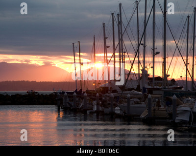 Coucher du soleil Shilshole Bay Seattle Washington Banque D'Images